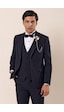 İmza Desenli Çıkarılabilir Kırlangıç Yaka Tam Astar Yelekli 6 Drop Slim Fit Dar Kesim Smokin Damatlık 1001225203-Koyu Lacivert