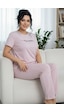 Siyah İnci Desenli Pamuklu Büyük Beden Battal Boy Örme Pijama Takım 26113866 Lila