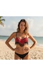 Bonbon Kadın Plaj Giyim Siyah Renk Kırmızı Püsküllü Destekli Dolgulu Bikini Üst Bb2543