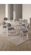 Opss 90x168 Beyaz Mdf Masa, Metal X Ayak, Metal Sandalye, 6 Kişilik Mutfak Masası Takımı Ve Yemek Masası Takımı Gri