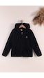 Monox Lastik Manşetli Fermuarlı Kapüşonlu Çocuk Unisex Polar Ceket Siyah