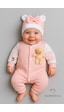 Babyden's Teddy Bear Temalı Yenidoğan Fitilli Tulum Takımı Ayıcıklı Kız Bebek Tulum Şapka Set %100 Pamuk Açık Pembe