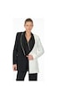 Explosion Minimalist Oversize Midi Kadın Ceket - Siyah Beyaz Siyah