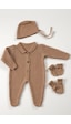 Tinylamb Triko Yenidoğan Kahverengi Mini Set 4 Parça Premium Bebek Seti Kahverengi