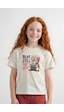 Fyk Kids Kız Çocuk Basic Bear Stayle Baskılı T-shirt Krem
