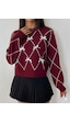 Sayzen Your Shine Baklava Desenli Kurdele/fiyonk Detayli Triko Kazak Sy-001kzk-gri Bordo