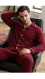Siyah İnci Erkek Pamuklu Gömlek Yaka Düğmeli Biyeli Pijama Takım Bordo