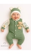 Babyden's Teddy Bear Temalı Yenidoğan Fitilli Tulum Takımı Ayıcıklı Erkek Bebek Tulum Şapka Set %100pamuk Yeşil