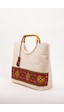 Fabric Craft Bag El Çantası Kanvas Etnik Dokuma Bordürlü Beyaz