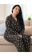 Siyah İnci Desenli Termal Kumaşlı Ultra Soft Yumuşak Büyük Beden Battal Boy Düğmeli Örme Pijama Takımı 26226510 Antrasit
