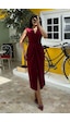 Madmext Bordo Yırtmaç Detaylı Kruvaze Yaka Kadın Elbise Mg2417 Bordo