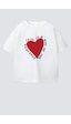 Monila Kız Çocuk Kalp Baskılı Pamuklu T-shirt Ekru