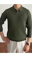 Cool Tarz Erkek Polo Yaka Triko Kazak Slim Fit Fitilli Haki