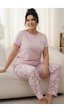 Siyah İnci Desenli Pamuklu Büyük Beden Battal Boy Örme Pijama Takım 26113865 Pembe