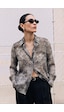 Sateen Çizgili Çiçek Desenli Gömlek - Kahve-137905
