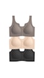 Cottonill Seamless Bra - Virela Lazer Kesim Önden Düğmeli Büyük Beden Kadın Sütyen 3'lü Paket-2 Çok Renkli