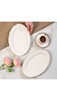 Porsima 4449 Tiffany Porselen Platin Fileli Kayık Tabak Seti - Oval Kahvaltılık Sunumluk Seti 25cm Beyaz