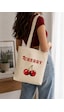 Lunora Collection Cherry Kiraz Baskılı Körüklü Kanvas Bez Çanta Ham Renk