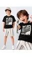 Erkek Çocuk Takım Dino Pamuk T-Shirt Ve Çizgili Keten Görünümlü Yazlık Şort Erkek Çocuk Takım Dino Pamuk T-Shirt Ve Çizgili Keten Görünümlü Yazlık Şort