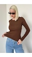 Madmext Kahverengi Bisiklet Yaka Slim Fit Kadın Body Mg2564 Kahverengi