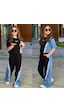 Kız Çocuk Çizgi Detaylı Denim Garnili Eşofman Takımı Rahat & Trend Stil 6492 Siyah