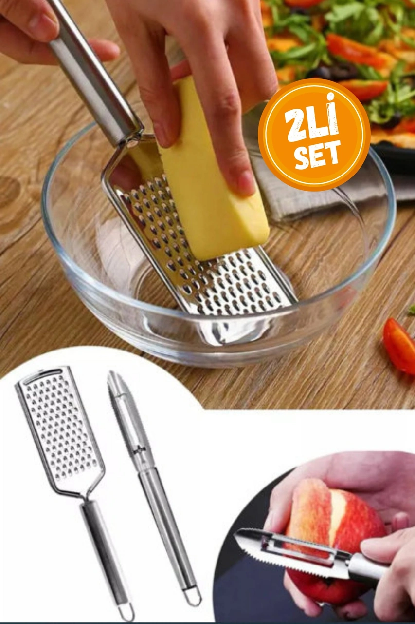 Mucit Home 2li Set Paslanmaz Çelik Rende Ve Soyacak Peynir Çikolata Zencefil Patates Limon Rende Sebze Soyucu Gümüş