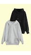 Unisex Gri Ve Siyah Slim Fit 2'li Kapüşonlu Sweatshirt Paketi Siyah- Gri M Unisex Gri Ve Siyah Slim Fit 2'li Kapüşonlu Sweatshirt Paketi Siyah- Gri M