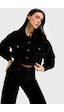 it's basic Kadın Siyah Renk 26w5-1 Crop Fit Düğmeli Kalın Fitilli Velvet Kadife Kumaş Ceket