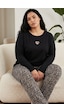 Siyah İnci Pamuklu Likralı Büyük Beden Battal Boy Örme Pijama Takım 26240886 Siyah