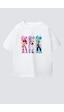 Monila Kız Çocuk Pamuklu Bisiklet Yaka Huntrix Baskılı T-shirt Ekru