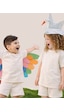 Krem Bisiklet Yaka Oversize T-shirt Çocuk Unisex %100 Pamuk