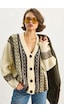 Shade Kadın Etnik Desenli Oversize V Yaka Düğmeli Kalın Triko Hırka 5057 60283576 - Krem