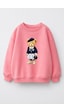 Monila Kız Çocuk 3 İplik Kumaş Pamuklu Ayıcık Baskılı Sweatshirt Pembe