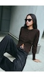 Sateen Düğmeli Hırka - Kahve-137887