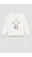 Monila Kız Çocuk 3 İplik Kumaş Pamuklu Popcorn Baskılı Sweatshirt Ekru