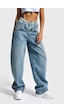 it's basic Kadın Kot Rengi 4s6-32 Barrel Fit Bol Kesim Çift Kemer Detaylı Tasarım Denim Jean Mavi
