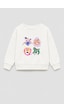 Monila Kız Çocuk 3 İplik Kumaş Pamuklu Hayvan Baskılı Sweatshirt Ekru