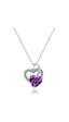 Brezza Lusso Jewelry Gümüş Ametist Taşlı Çift Kalp Kadın Gümüş Kolye 45 CM