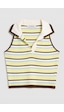 it's basic Kadın Sarı Çizgili S6-108 Crop Fit Polo Yaka İnce Yazlık Triko Body