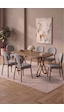 Hooli 90x168 Antik Çam Mdf Masa, Metal X Ayak, Metal Sandalye, 6 Kişilik Mutfak Masası Takımı Ve Yemek Masası Takımı Açık Gri