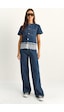 Kadın Dantel Detaylı Kısa Kollu Ceket Wide Leg Denim Pantolon Takım 8211 60286152 - Lacivert