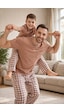 Rindahomewear Açık Kahverengi Kısa Kol Baba-oğul Cepli Pijama Takım Açık Kahverengi-80501