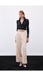 Sateen Kemerli Salaş Pantolon - Bej-136536 Bej