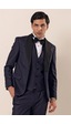 İmza Koyu Lacivert Desenli Çıkarılabilir Şal Yaka Yelekli 6 Drop Slim Fit Smokin Damatlık Takım 1001230203-Lacivert
