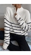 Tarz Cool Beyaz-siyah Kadın Oversize Fermuarlı Balıkçı Triko Kazak Beyaz-siyah