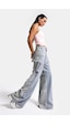 it's basic Kadın Gri Kot 2s6-89 Mega Baggy Çift Parça Önden Cepli Tasarım Denim Jean