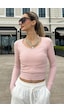 Madmext Pembe V Yaka Uzun Kollu Kaşkorse Body Mg2192 Pembe