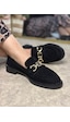 Günlük Kadın Loafer Makosen Klasik Alçak Topuklu Desenli Taban Zincirli Oval Burunlu Ayakkabı 150 Siyah - Süet