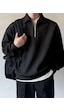 Genius Store Polo Yaka Yarım Fermuar Oversize Erkek Sweatshirt - Siyah
