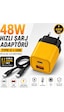 48W Hızlı Şarj Adaptörü + Type-c To Type-c Kablo Seti Pd & Qc 3.0 Destekli Usb + Type-c Çift Giriş Akıllı Koruma Hızlı Şarj Aleti Sarı 48W Hızlı Şarj Adaptörü + Type-c To Type-c Kablo Seti Pd & Qc 3.0 Destekli Usb + Type-c Çift Giriş Akıllı Koruma Hızlı Şarj Aleti Sarı